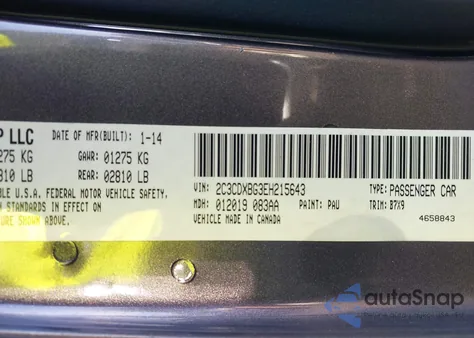 2014 Dodge Charger Se из США, поврежденный, VIN 2C3CDXBG3EH215643